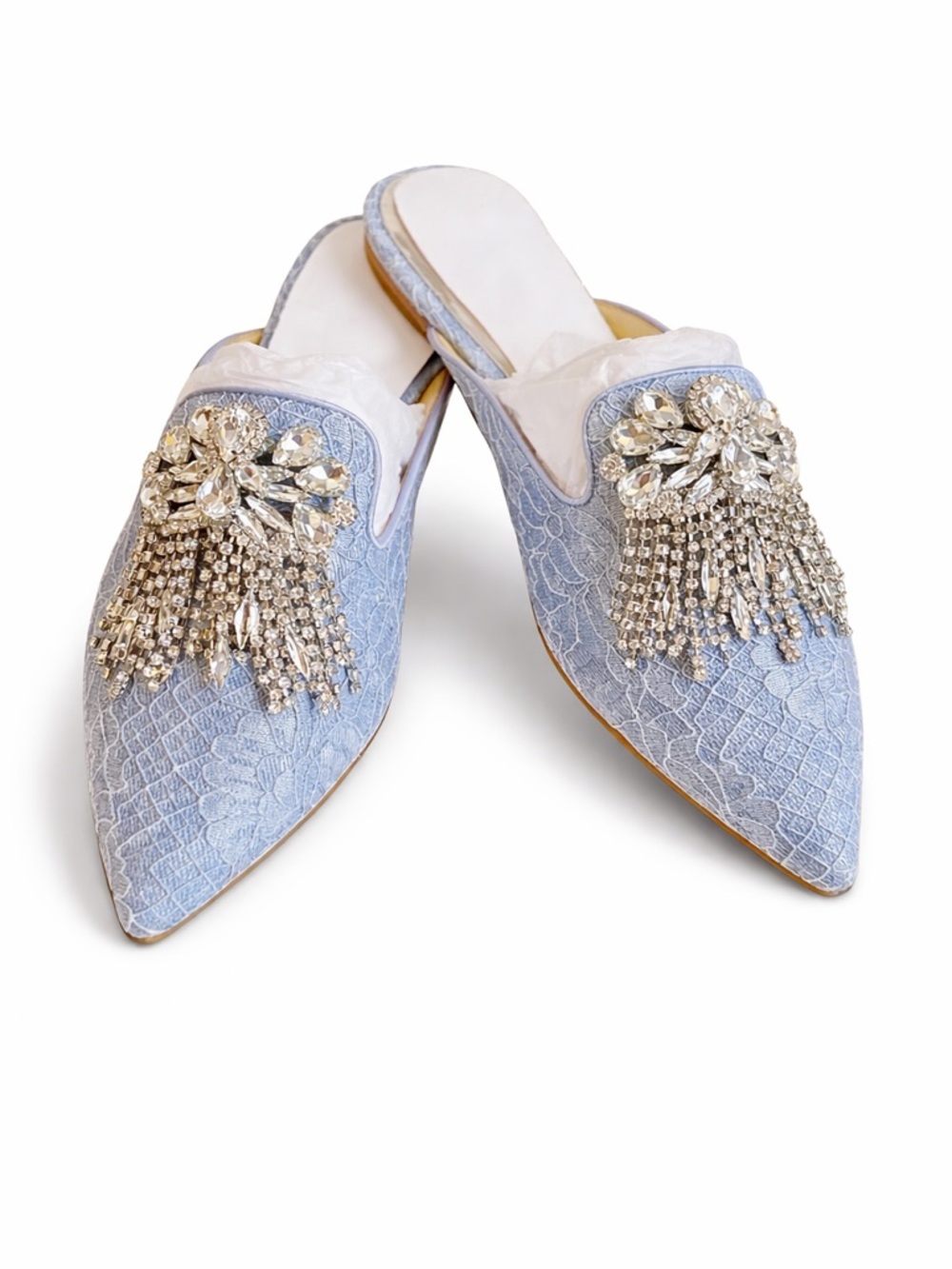 Badgley Mischka Women's Farley Blue Embellished Mules - Picture 2 of 16